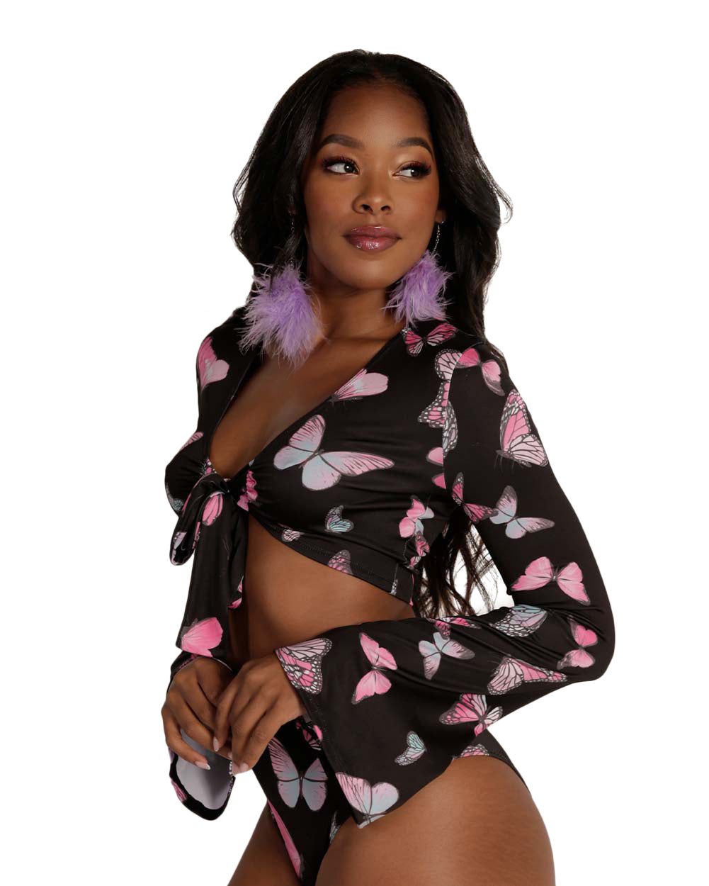 Cloudy Butterfly Dreamz Tie-Front Long Sleeve Top sold by iHeartRaves product image thumbnail 3