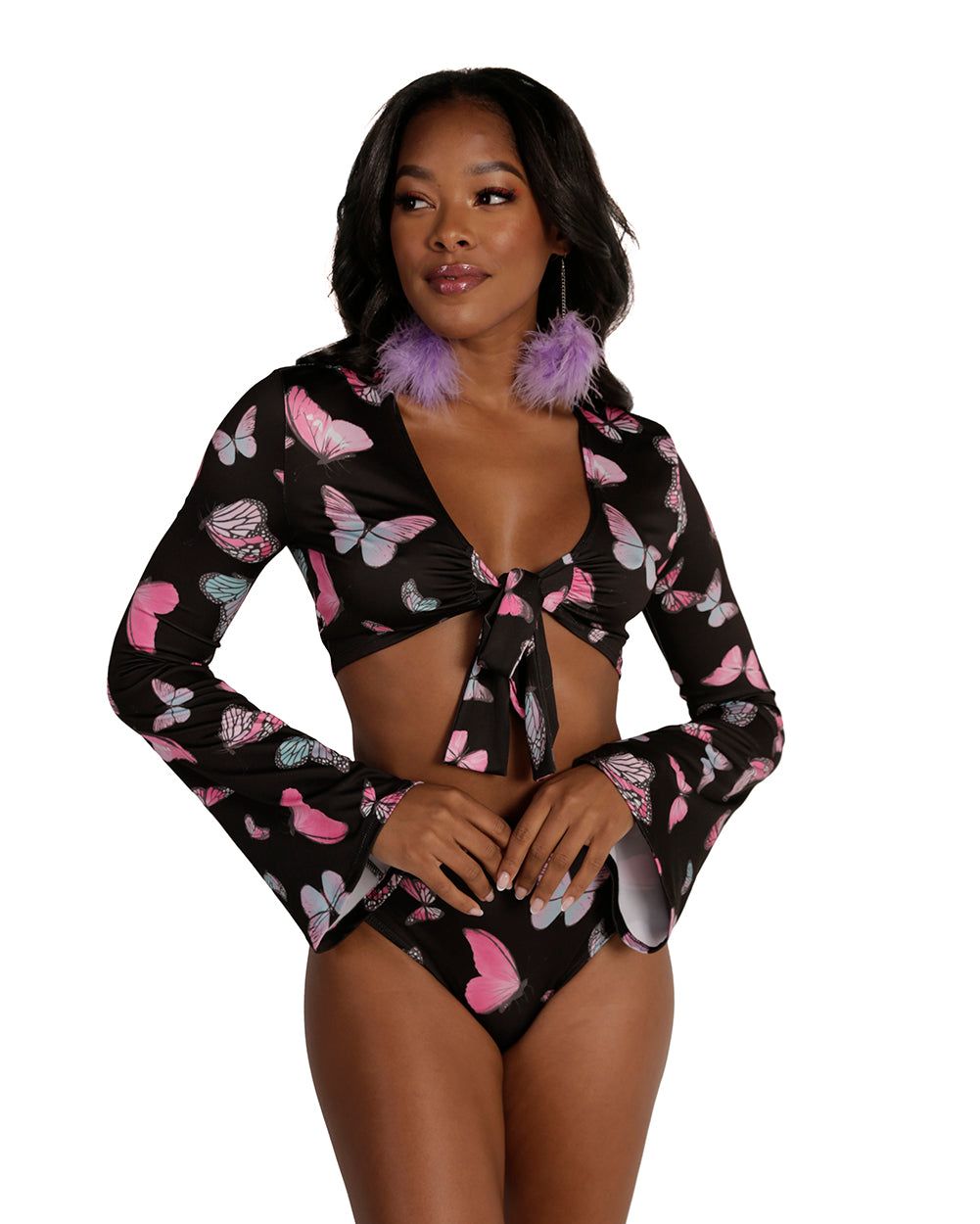 Cloudy Butterfly Dreamz Tie-Front Long Sleeve Top sold by iHeartRaves