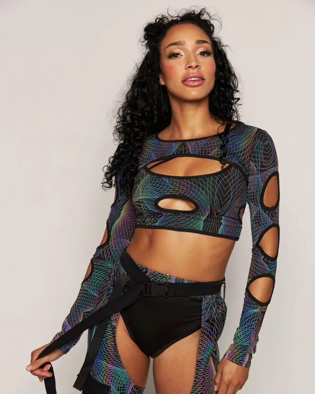 Deep Night Rainbow Reflective Cutout Ultra Crop Top sold by iHeartRaves
