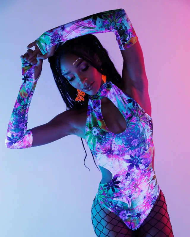 Wanderlust Halter Cutout Bodysuit with Gloves Outfit sold by iHeartRaves