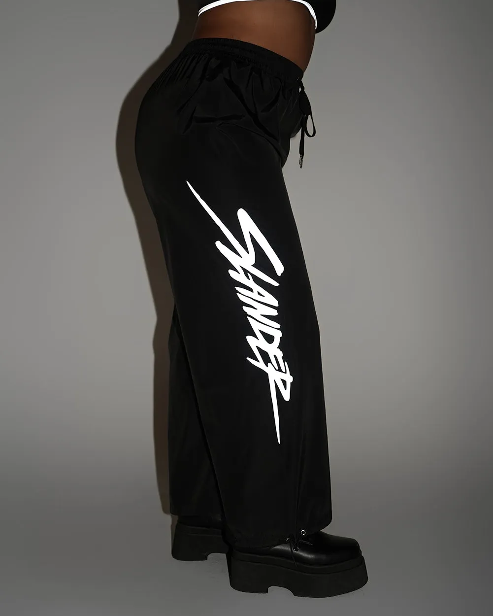 SLANDER x iHR Lightning Thrust Reflective Wide Leg Drawstring Pants sold by iHeartRaves product image thumbnail 2