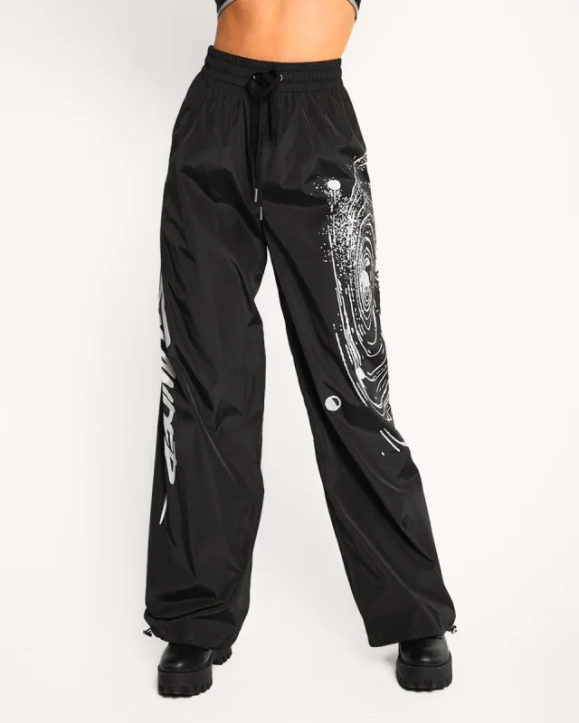 SLANDER x iHR Lightning Thrust Reflective Wide Leg Drawstring Pants sold by iHeartRaves