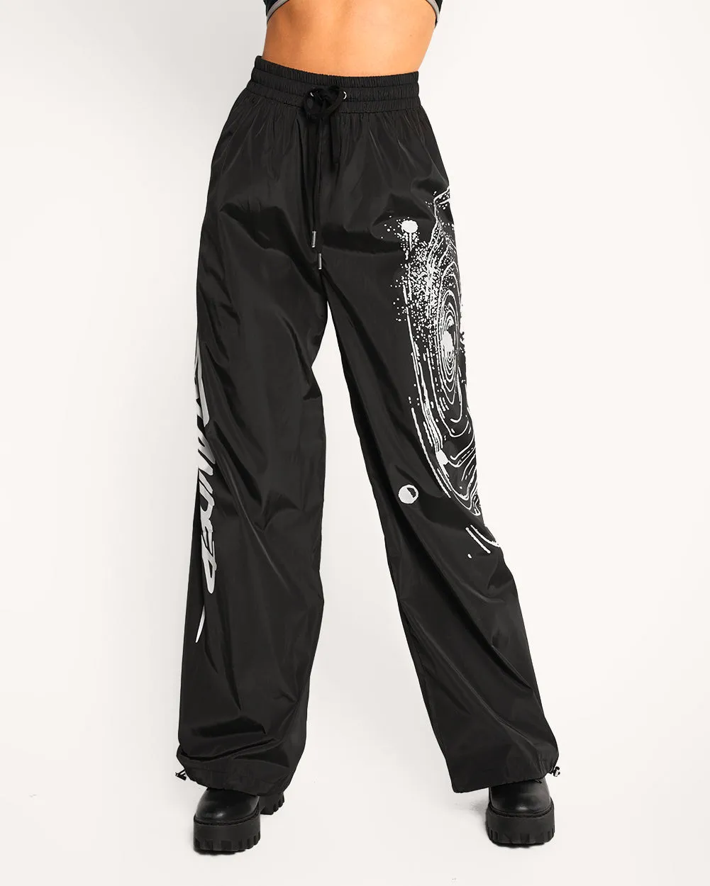 SLANDER x iHR Lightning Thrust Reflective Wide Leg Drawstring Pants sold by iHeartRaves