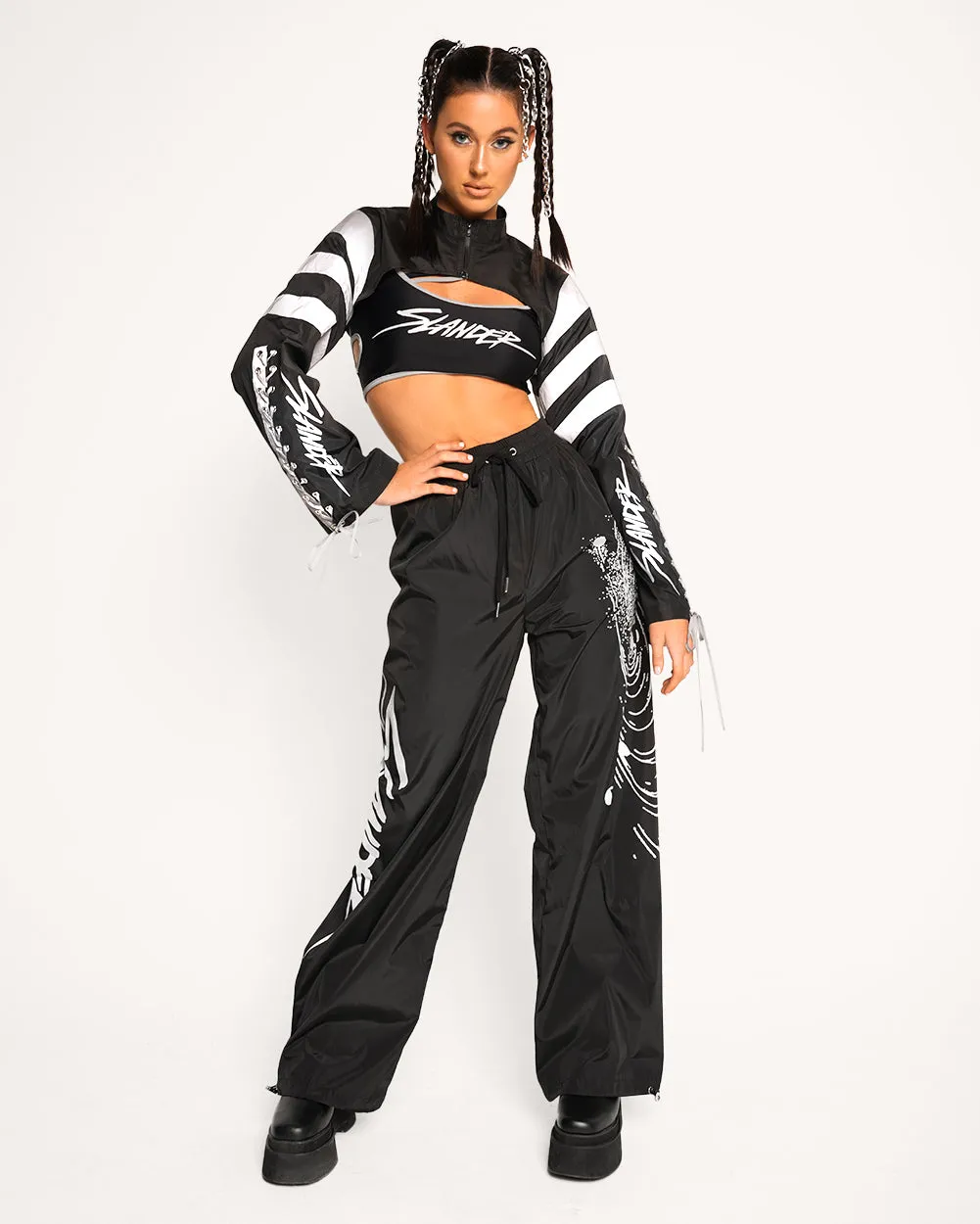 SLANDER x iHR Lightning Thrust Reflective Wide Leg Drawstring Pants sold by iHeartRaves product image thumbnail 5