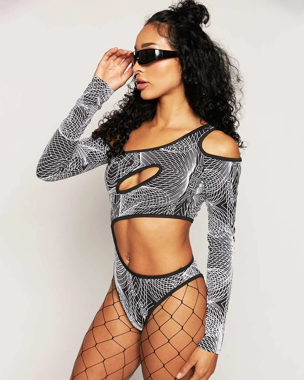 Break Ya Neck Headbanger Reflective Cutout Bodysuit sold by iHeartRaves product image thumbnail 5