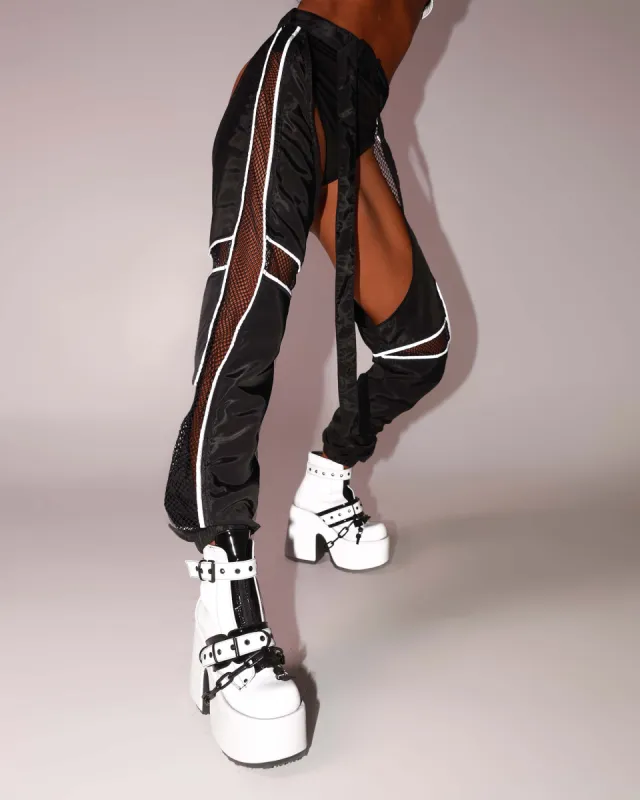 Evolution Chaps with Silver Reflective Stripes & Fishnet Panels sold by iHeartRaves