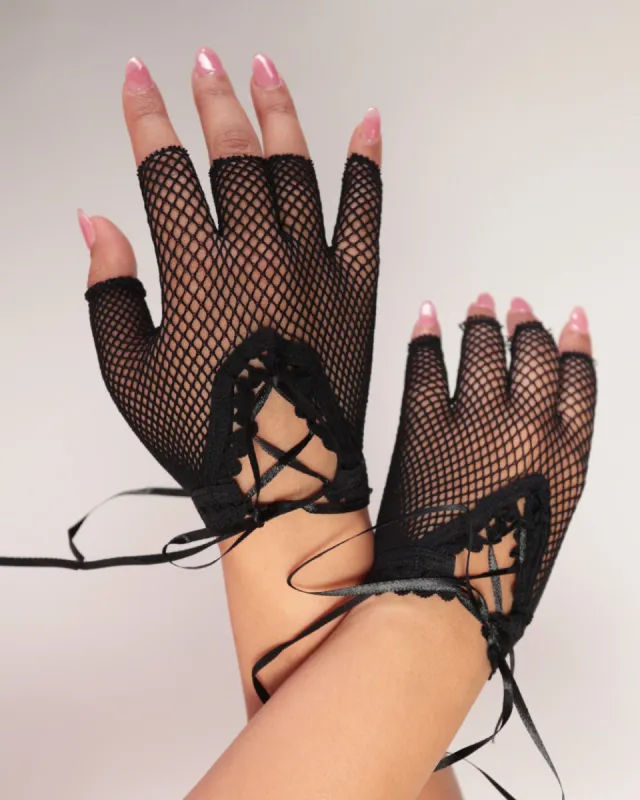 Dark Desires Fishnet Gloves with Strap sold by iHeartRaves