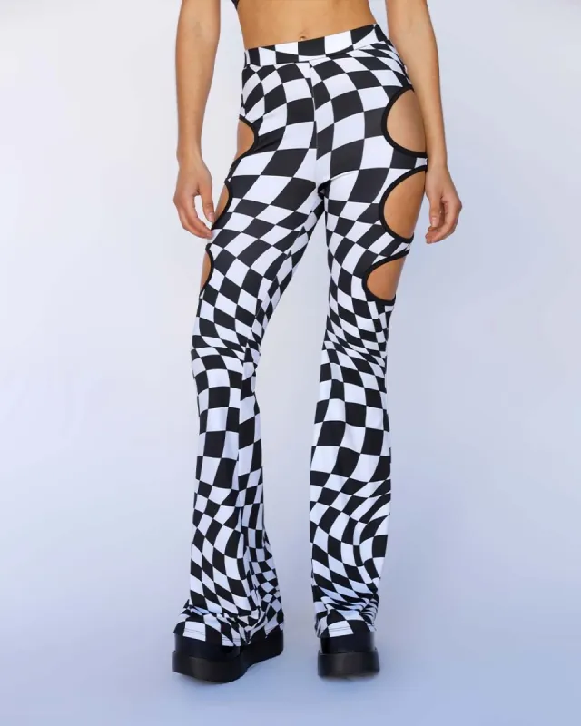 Mind Games Checkered Cutout Bell Bottoms sold by iHeartRaves