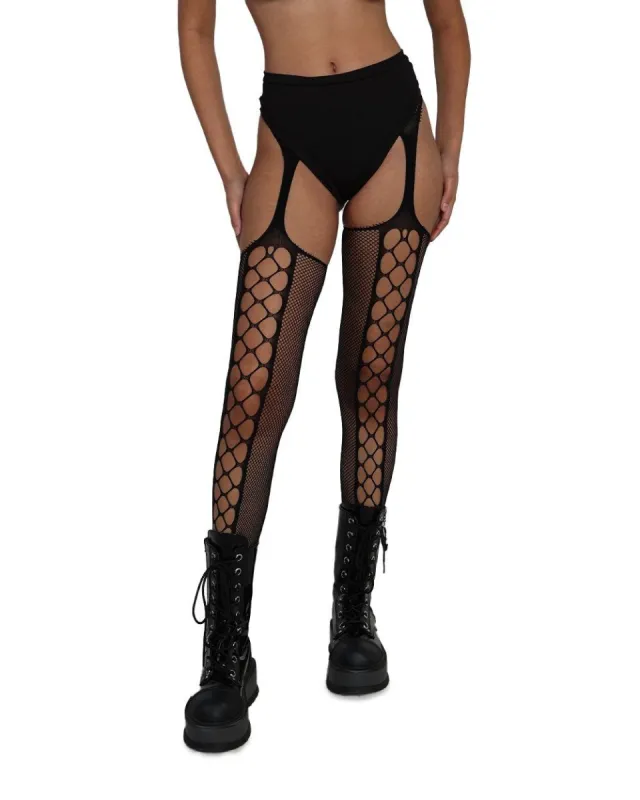 Faux Lace Up Stockings with Attached Garter Belt sold by iHeartRaves