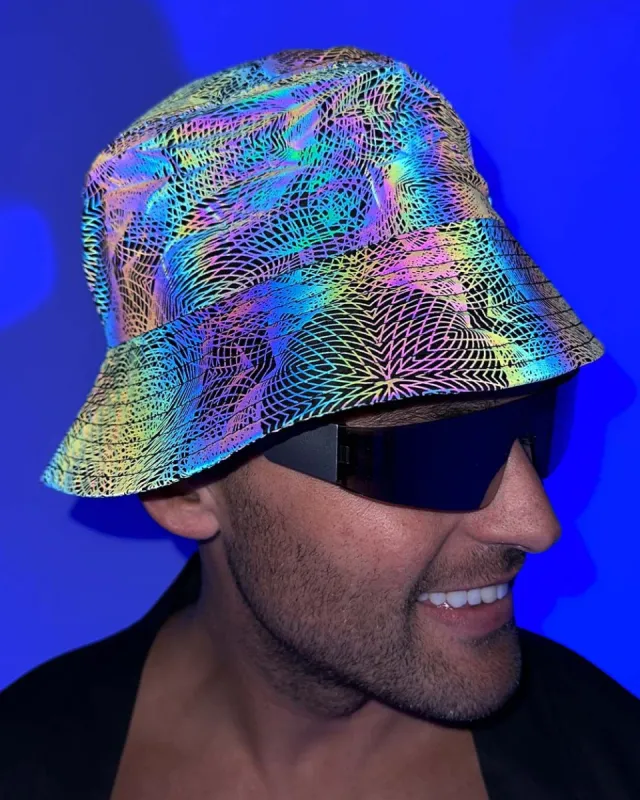 Trippy Lines Rainbow Reflective Bucket Hat sold by iHeartRaves