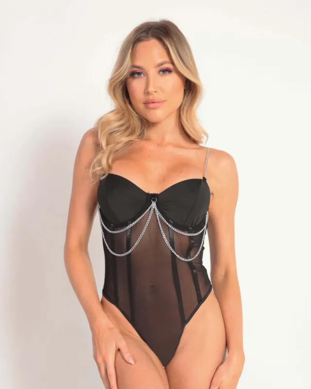 Femme Fatale Mesh Chained Bodysuit sold by iHeartRaves