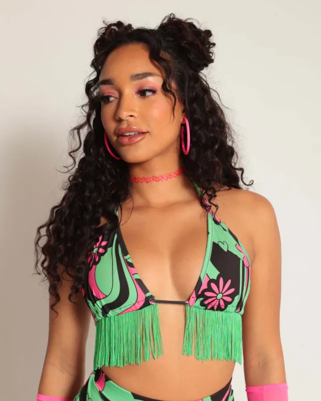Catch A Vibe Fringe Halter Butterfly Top sold by iHeartRaves