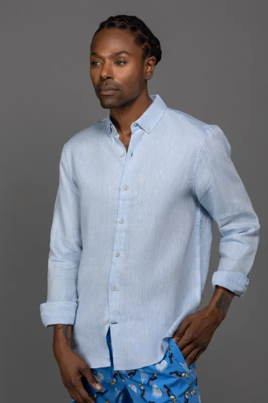 Aqua Marine Long Sleeve Linen Sport Shirt sold by Ike Behar