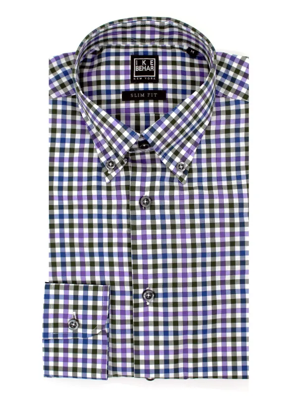 Purple, Blue, Green Multi-Check Button-Down Sport Shirt sold by Ike Behar