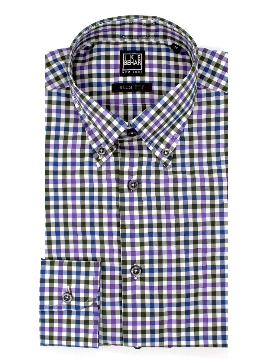 Purple, Blue, Green Multi-Check Button-Down Sport Shirt sold by Ike Behar