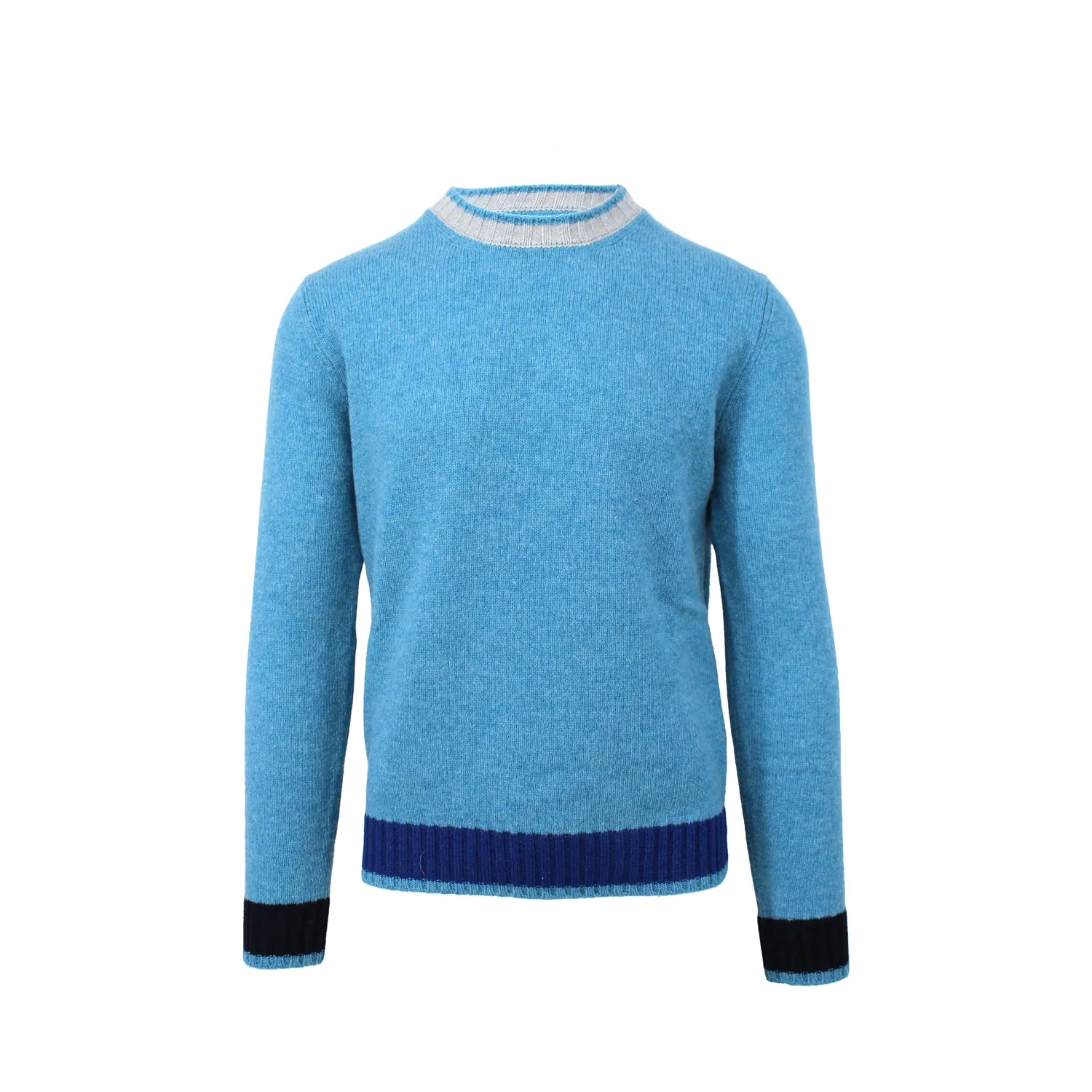 Teal Crewneck Sweater with Contrast Accents sold by Ike Behar