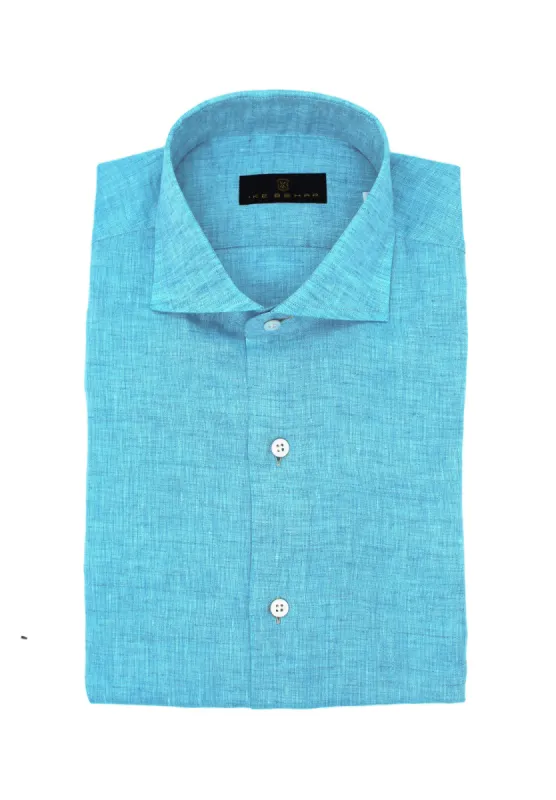 Aqua Hand Finished Italian Linen Sport Shirt sold by Ike Behar
