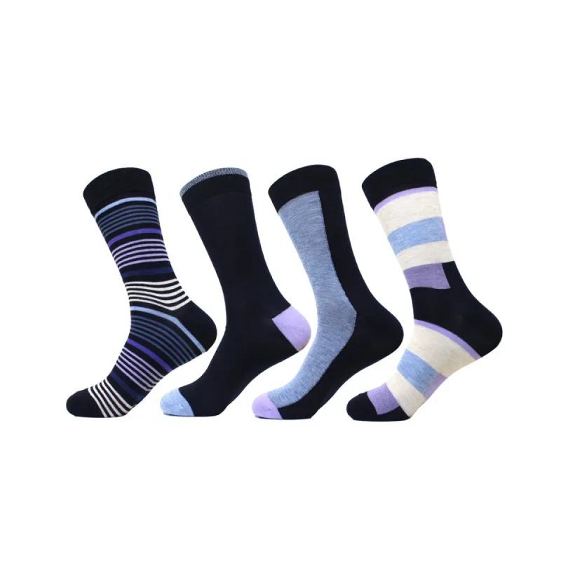 Navy, Lilac, & Sky Patchwork Dress Sock Set sold by Ike Behar