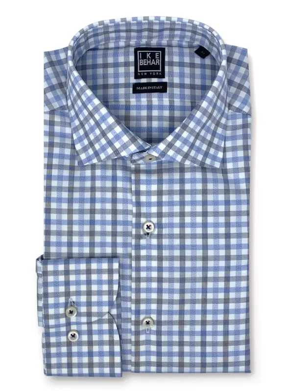 Blue & Smoke Multi-Check Sport Shirt sold by Ike Behar