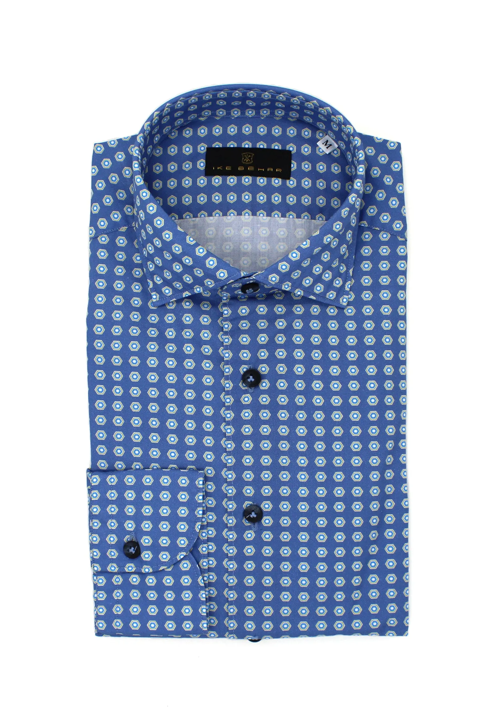 Steel Blue Hexagon Print Sport Shirt sold by Ike Behar