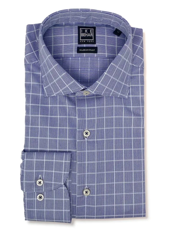 Navy Houndstooth Check Sport Shirt sold by Ike Behar
