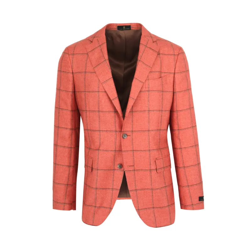 Coral with Brown Windowpane Silk & Cashmere Sport Coat sold by Ike Behar
