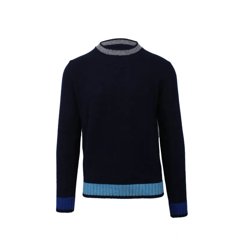 Navy Crewneck Sweater with Contrast Accents sold by Ike Behar