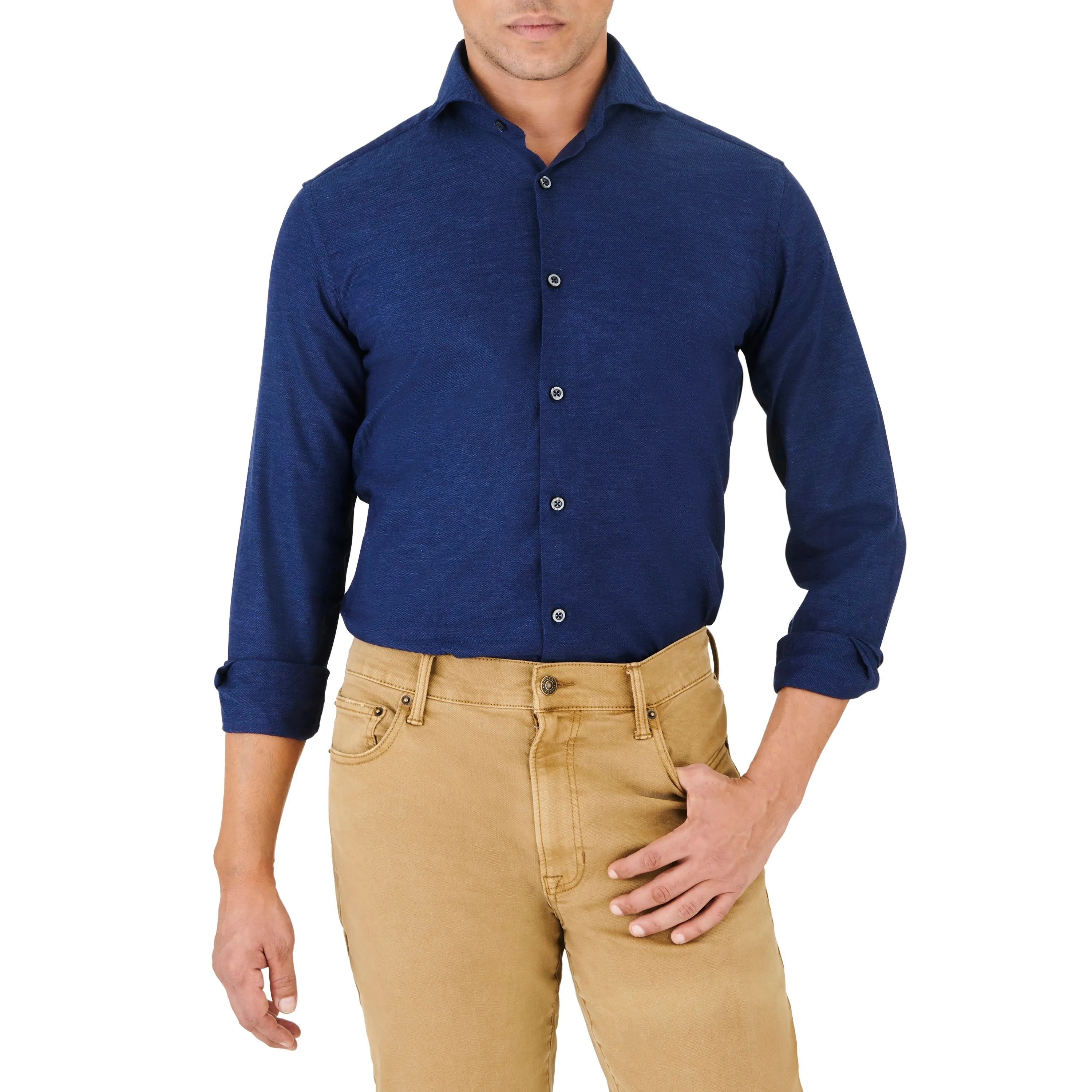 Woven Navy Solid Sport Shirt sold by Ike Behar product image thumbnail 4