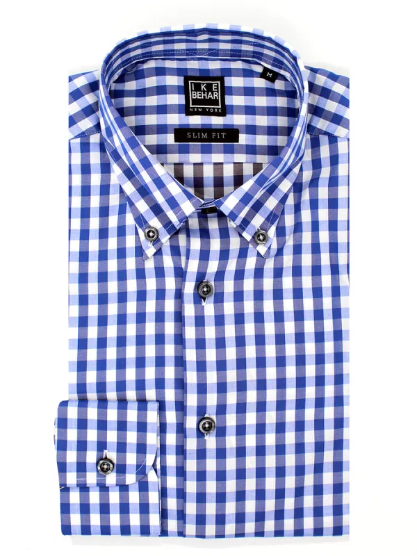 Blue Check Button-Down Sport Shirt sold by Ike Behar