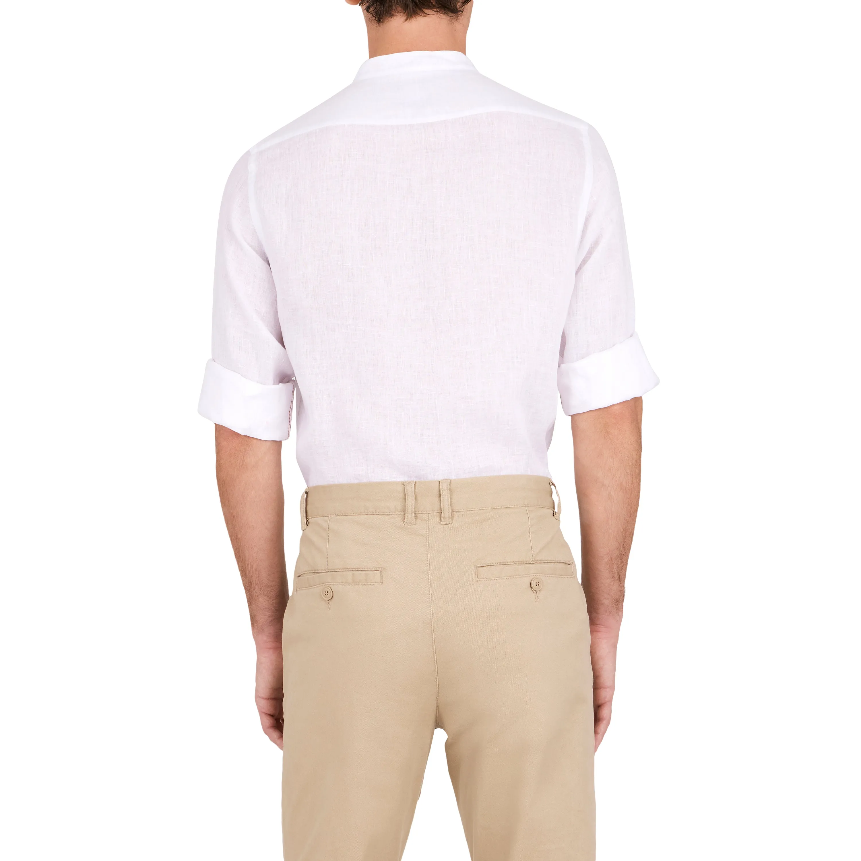 White Linen Band Collar Sport Shirt sold by Ike Behar product image thumbnail 3