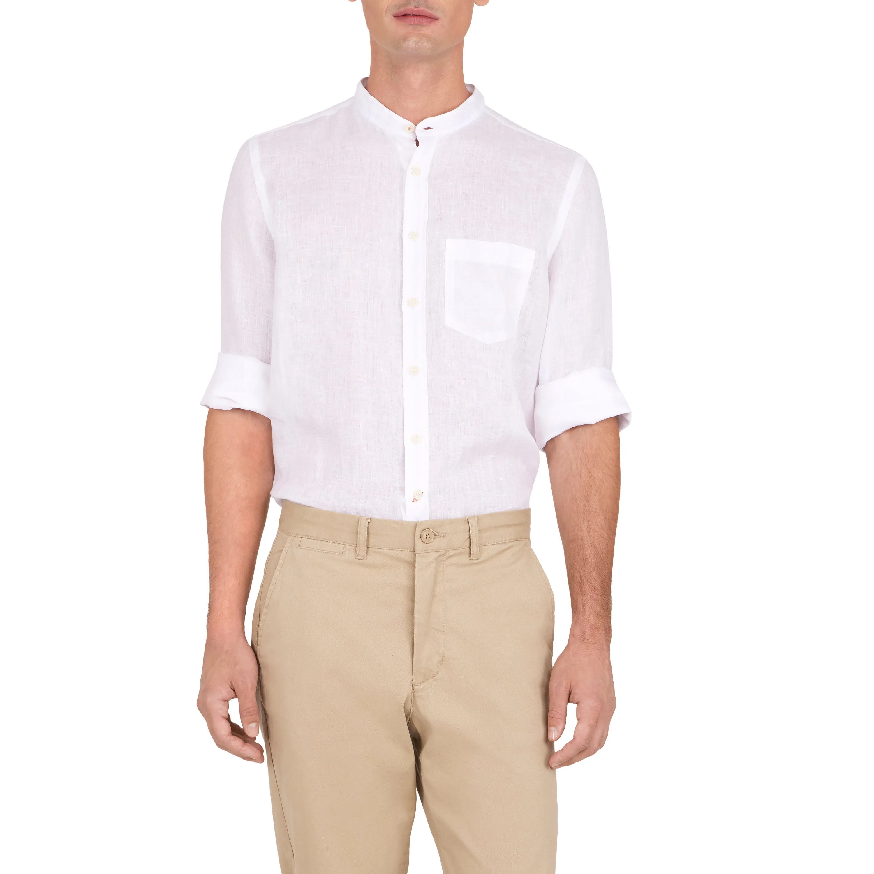 White Linen Band Collar Sport Shirt sold by Ike Behar product image thumbnail 2