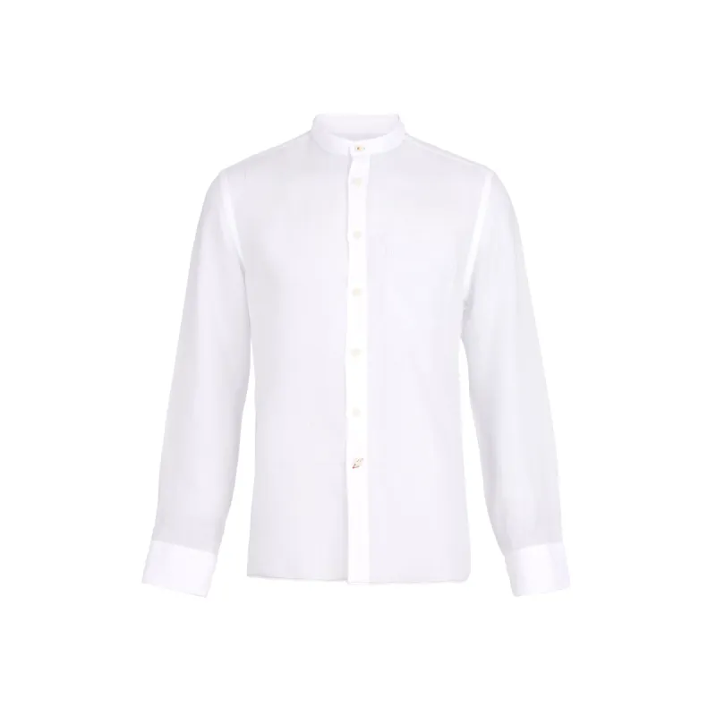 White Linen Band Collar Sport Shirt sold by Ike Behar