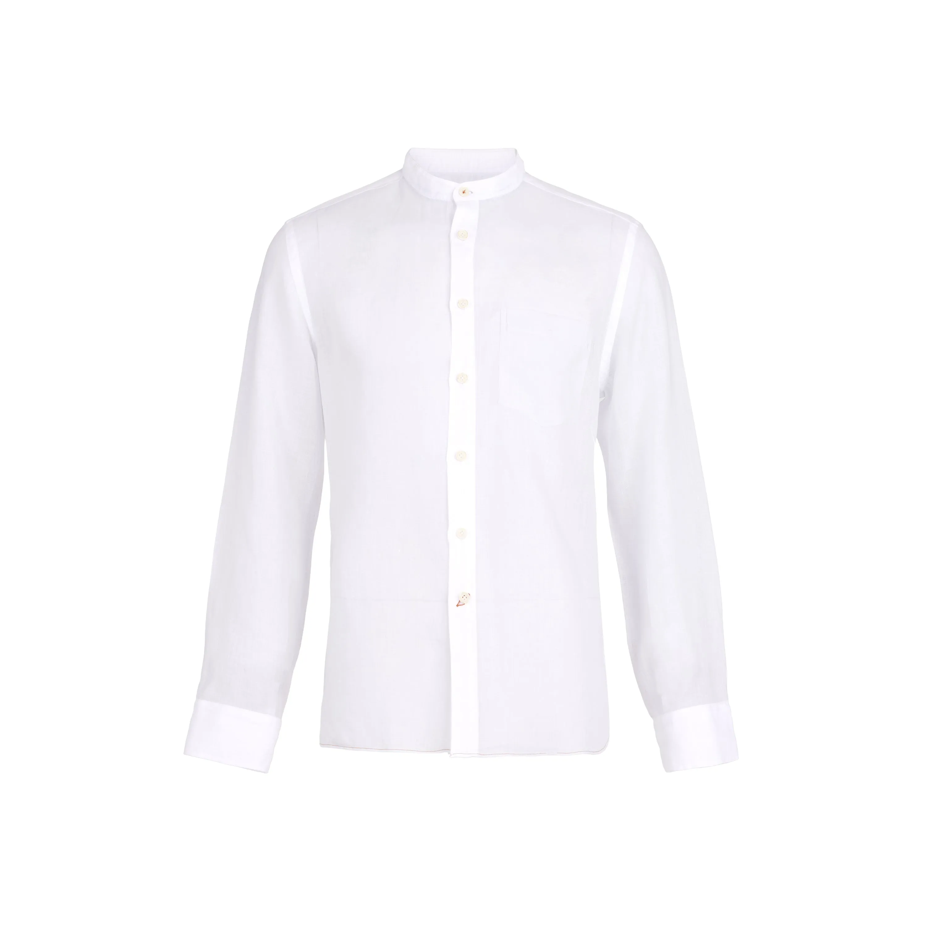 White Linen Band Collar Sport Shirt sold by Ike Behar
