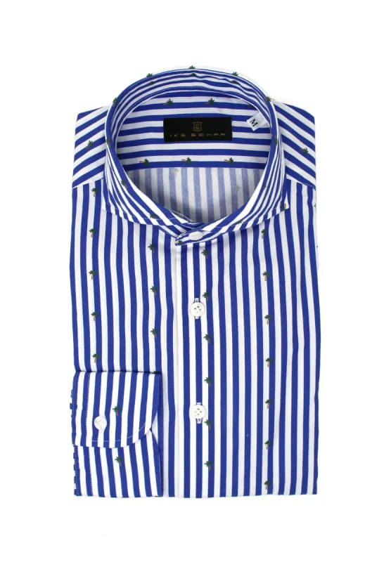 Royal Blue Stripe with Palm Tree Print Sport Shirt sold by Ike Behar