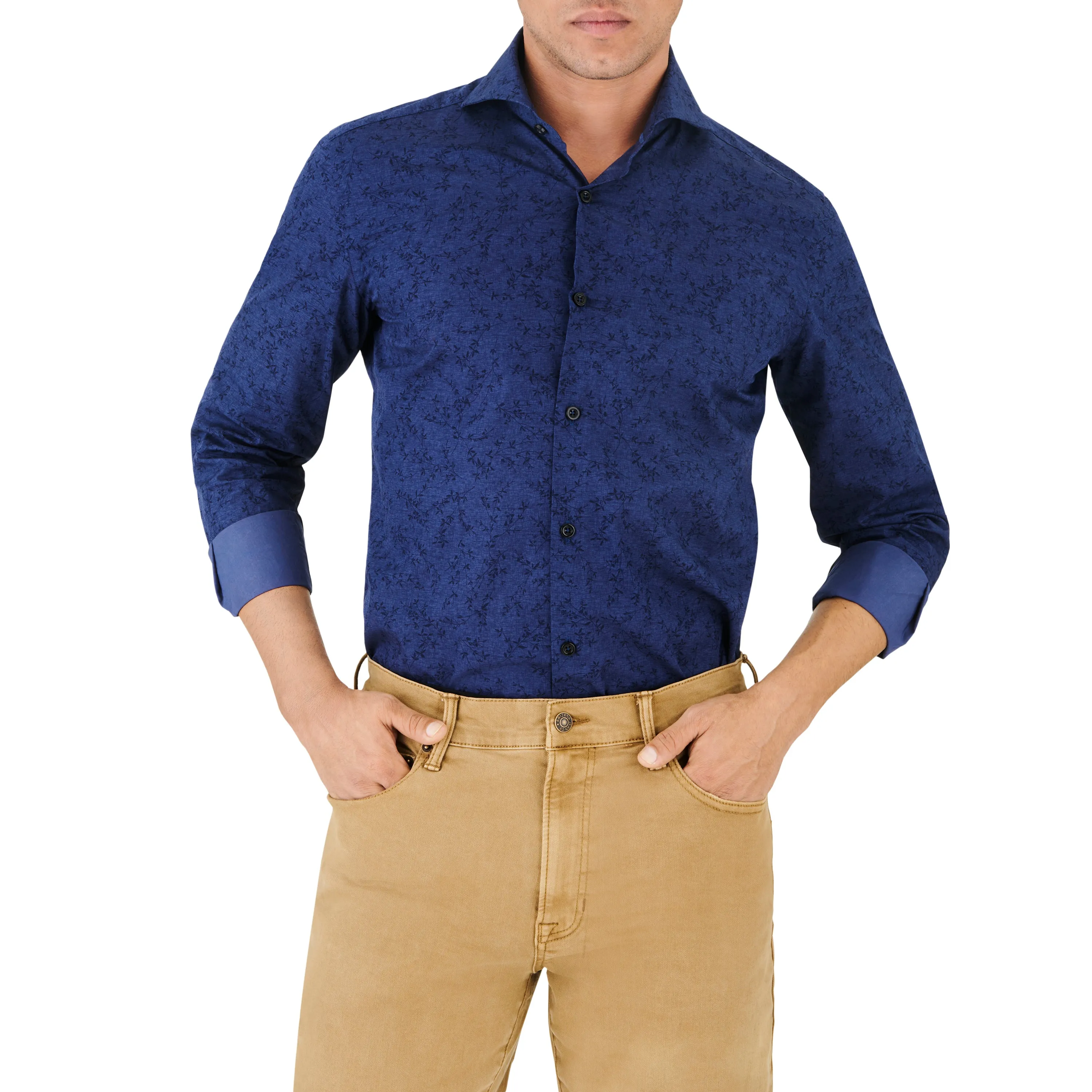 Navy Tonal Floral Sport Shirt sold by Ike Behar product image thumbnail 2
