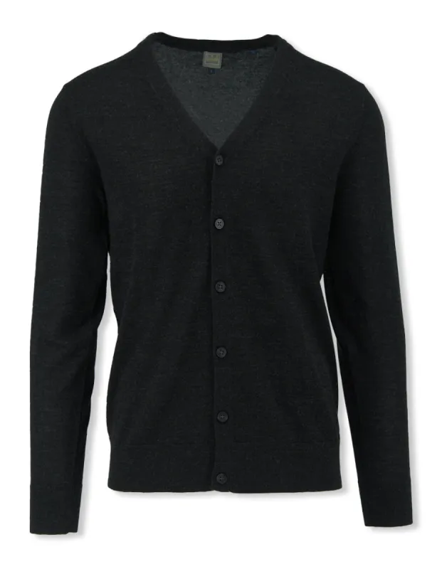 Charcoal Merino Wool Classic Cardigan sold by Ike Behar