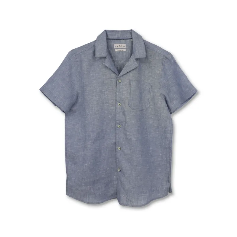 Sodalite Blue Pure Linen Camp Shirt sold by Ike Behar