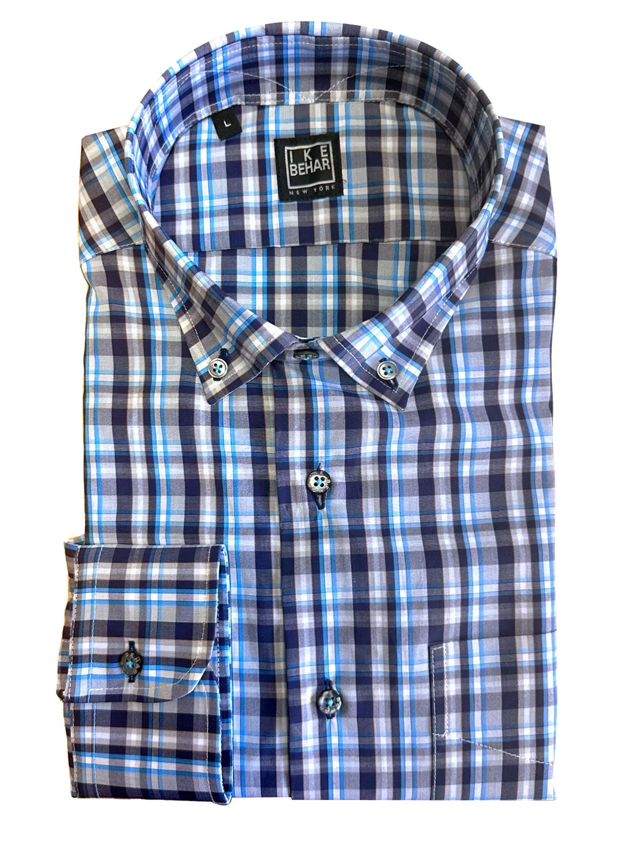 Navy & Turquoise Button-Down Sport Shirt sold by Ike Behar