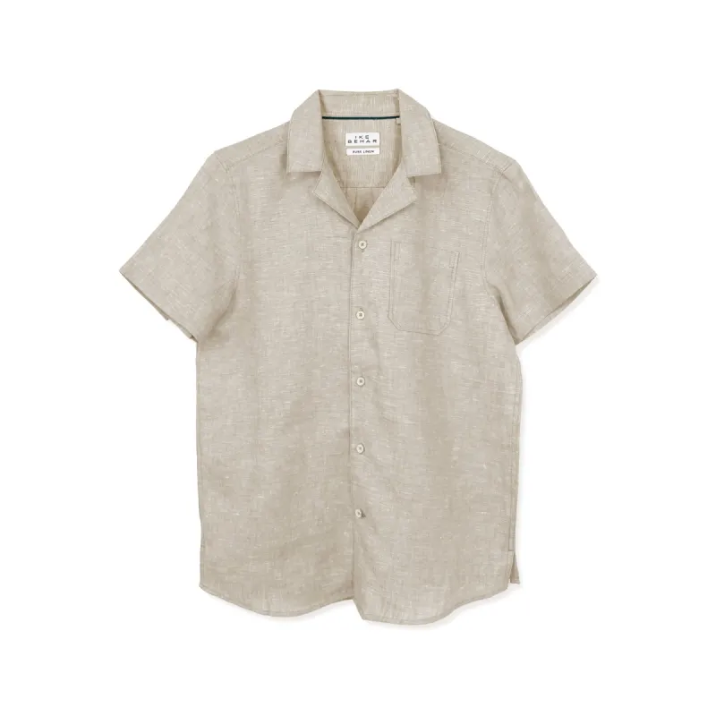 Sandstone Pure Linen Camp Shirt sold by Ike Behar