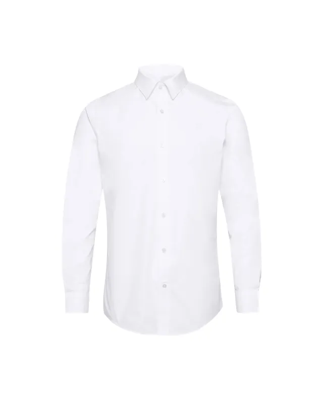 White Twill Natural Stretch Cotton Dress Shirt made by Ike Behar