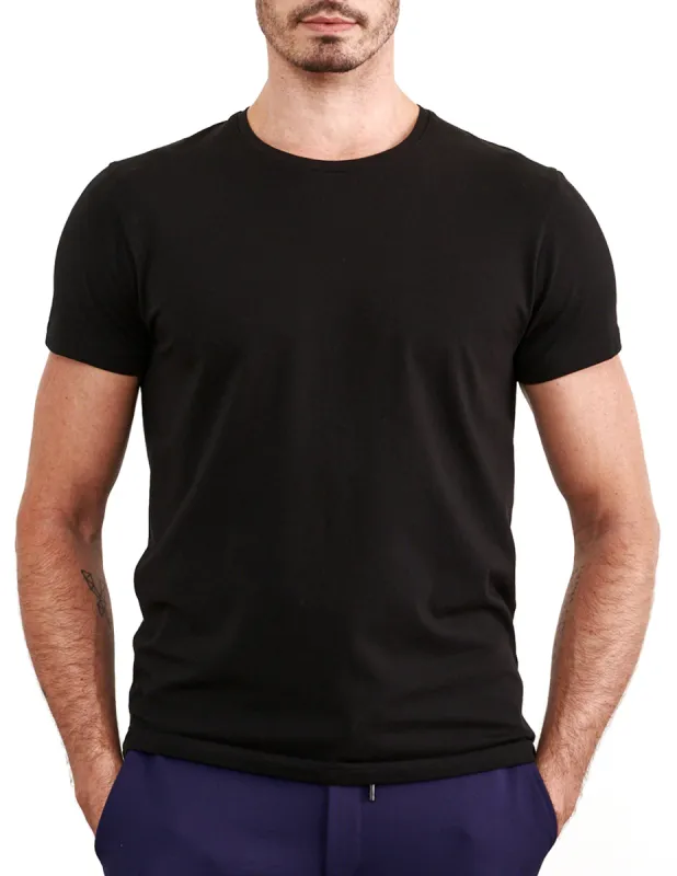 Black Stretch Pima Crew Neck Tee sold by Ike Behar