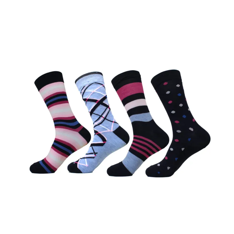Navy with Pink Multi-Stripe Dress Sock Pack sold by Ike Behar