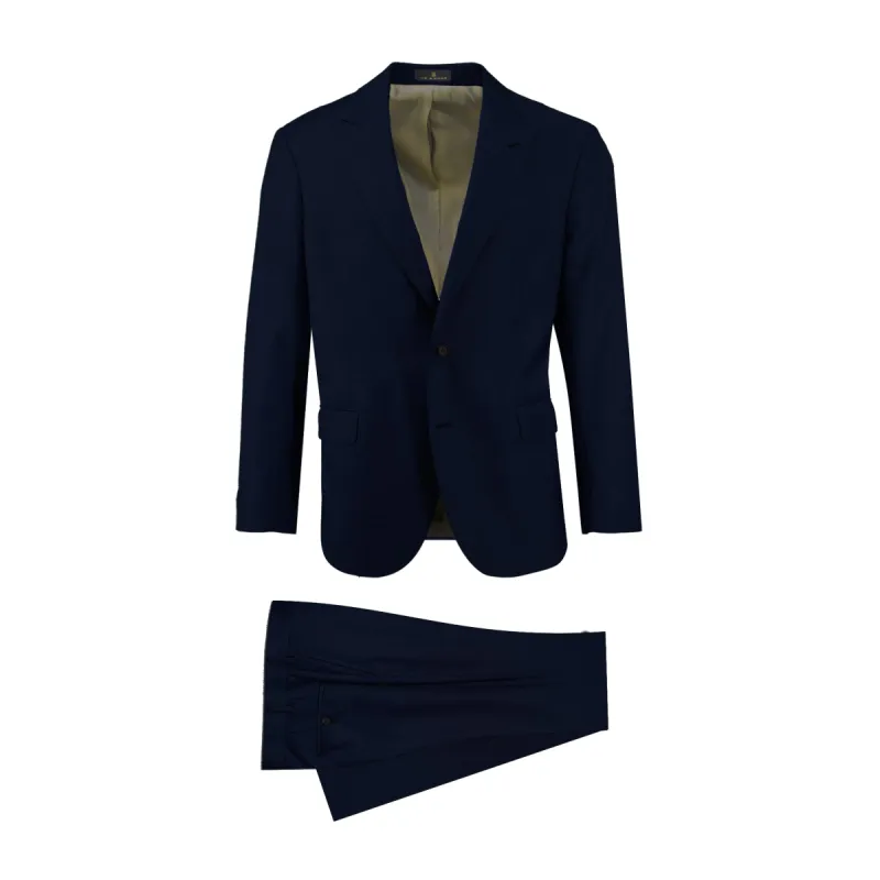 Peak Lapel Navy Solid Twill Suit sold by Ike Behar