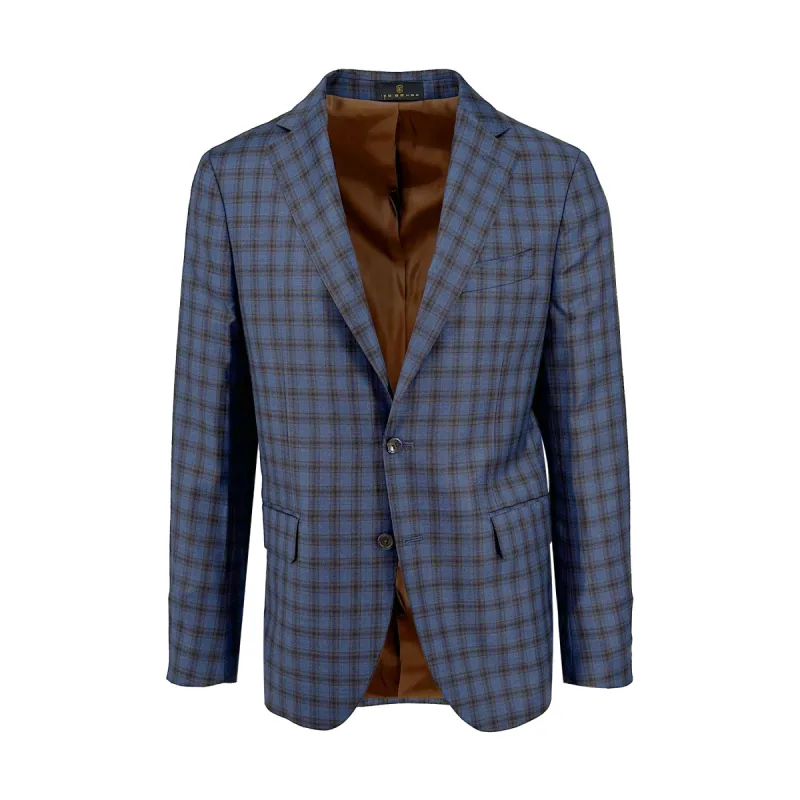 Navy and Brown Check Australian Merino Sport Coat sold by Ike Behar
