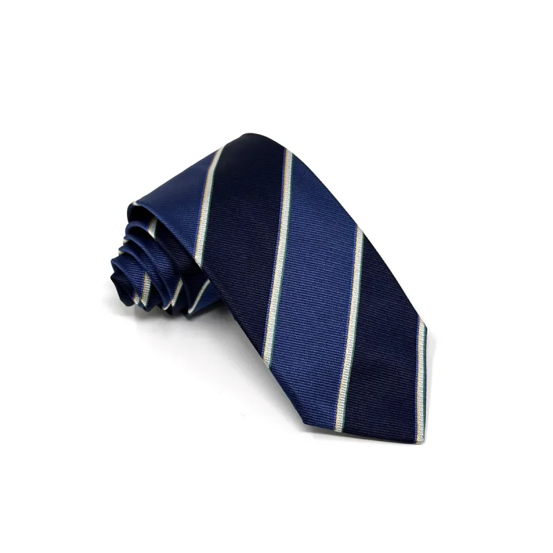Navy & Slate Blue Silk Stripe Tie sold by Ike Behar
