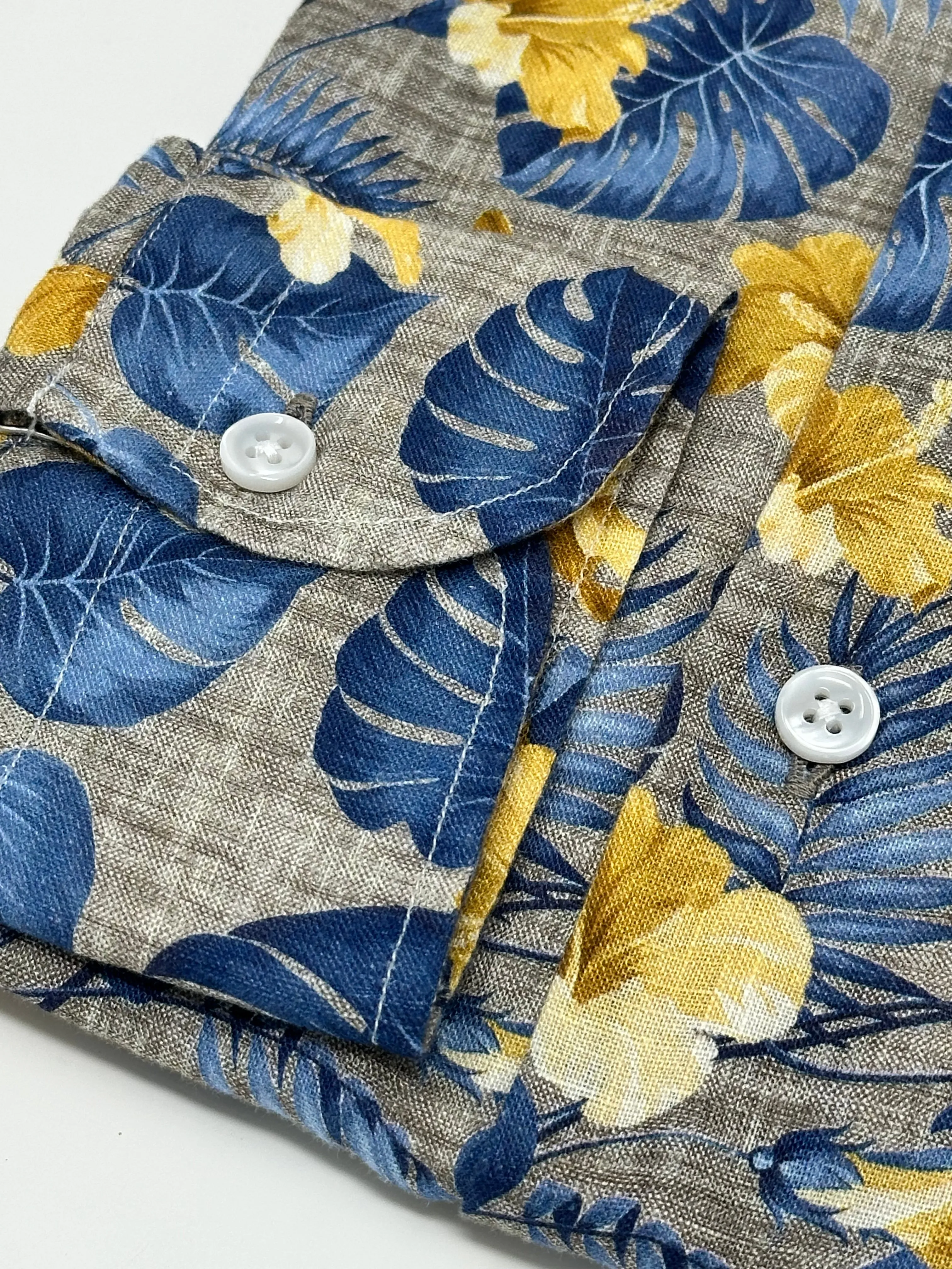Tan Linen with Blue and Yellow Floral Print Sport Shirt sold by Ike Behar product image thumbnail 2