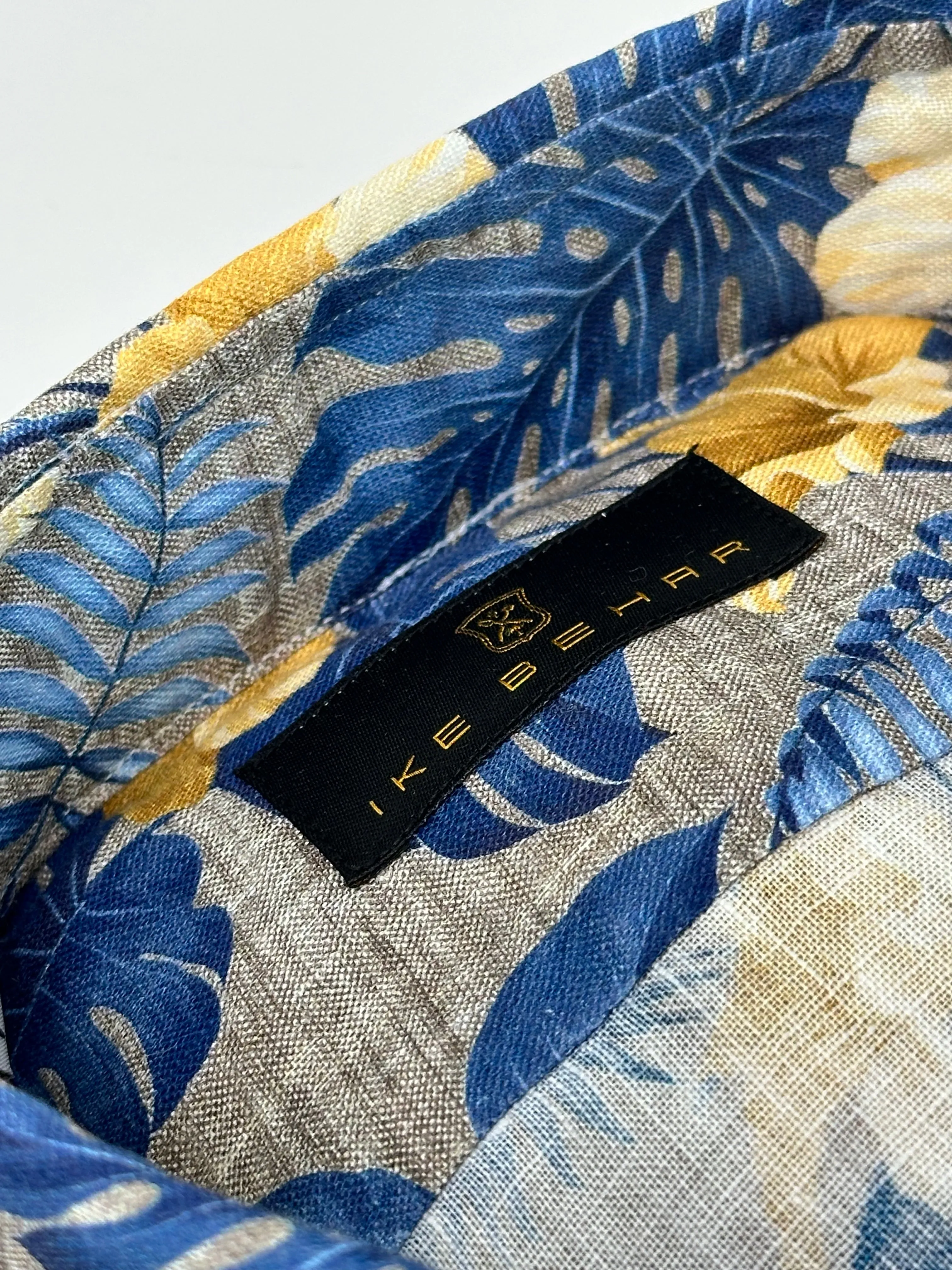 Tan Linen with Blue and Yellow Floral Print Sport Shirt sold by Ike Behar product image thumbnail 3