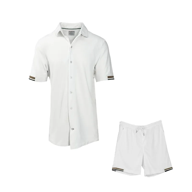 White Cool Knit Button-Front and Short Tennis Set sold by Ike Behar