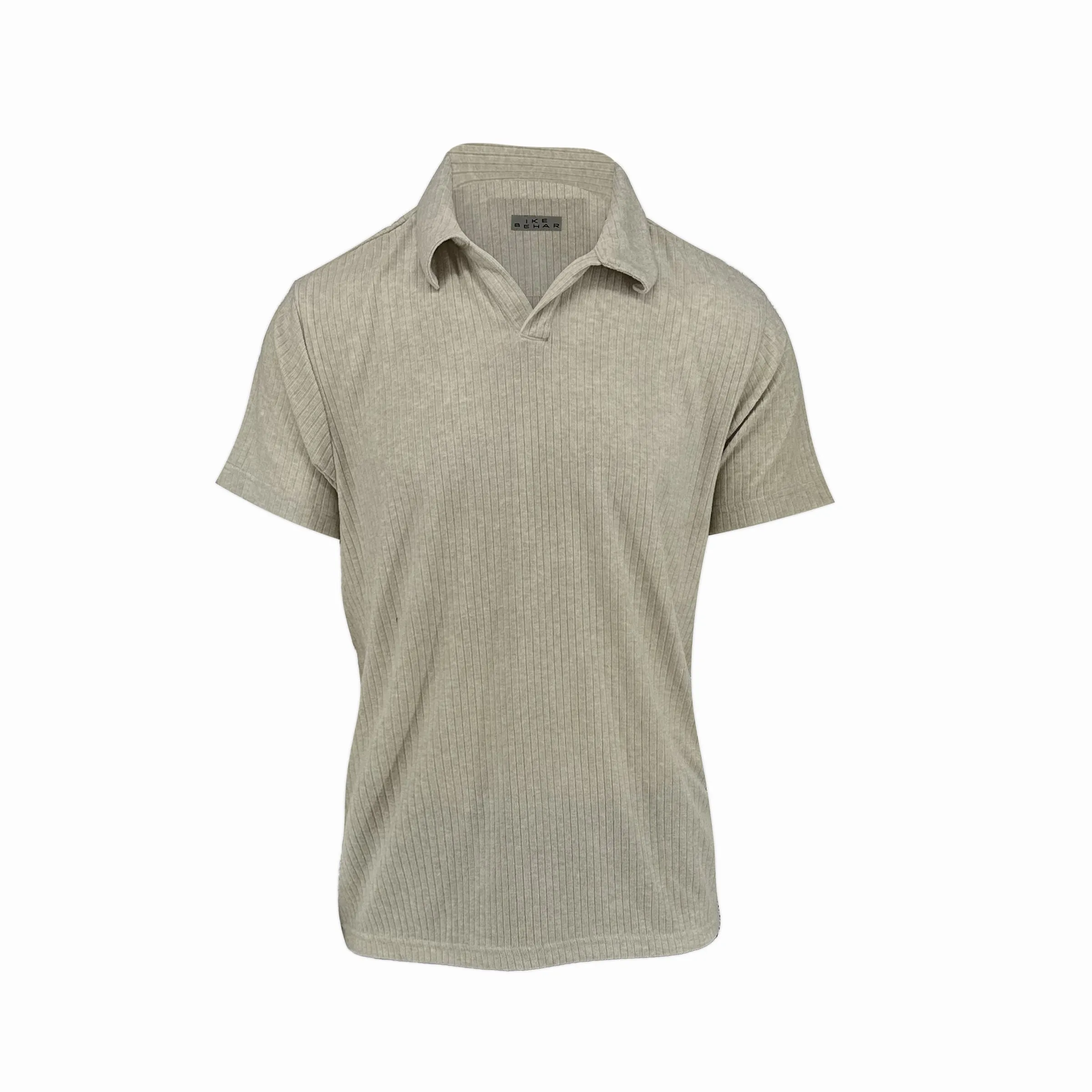Oatmeal Ribbed Sweater Knit Polo sold by Ike Behar