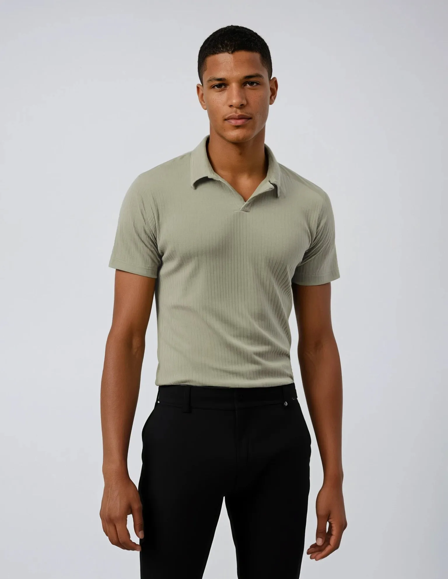 Oatmeal Ribbed Sweater Knit Polo sold by Ike Behar product image thumbnail 2